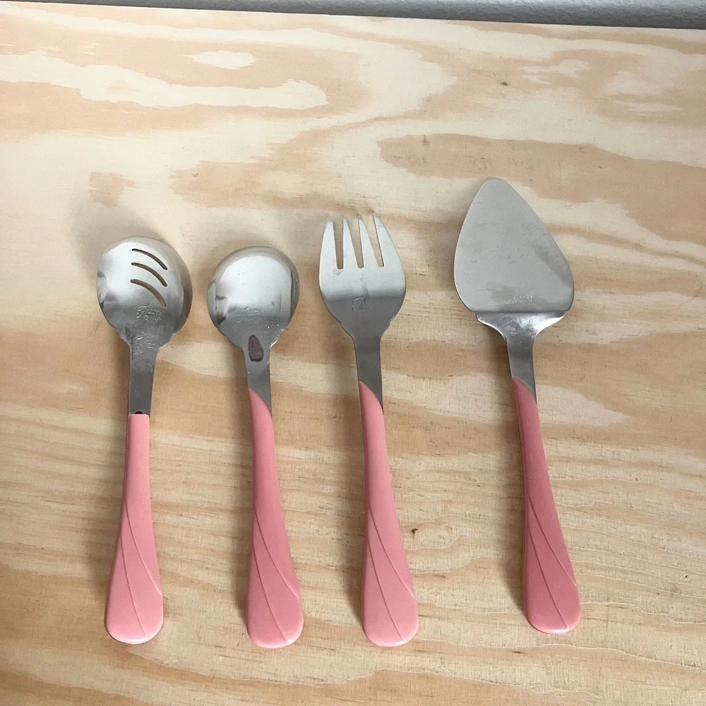Vintage Fiesta Fiestaware Pink Swirl Flatware Hostess Set of 4 Serving Utensils